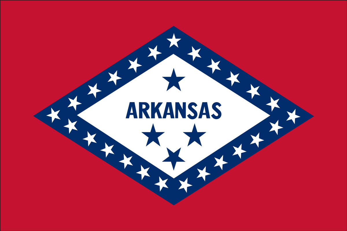 12x18" poly flag on a stick of State of Arkansas - 12x18" polyester flag of the State of Arkansas.<BR>Combines with our other 12x18" polyester flags for discounts.